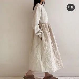 [하프클럽/]기모 퀼팅 패딩 원피스 겨울 빅사이즈 롱 원피스