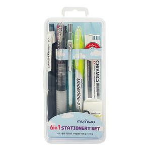 오피스존 / 문화연필 6in1 문구 선물 필기류 세트 샤프 3색 볼펜 형광펜 샤프심 지우개 펜케이스 필통 멀티 올인원 생일답례 학원 홍보
