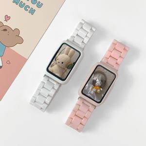 엔터콘 갤럭시핏3 파스텔 투명 블럭 메탈 스트랩 밴드 아크릴