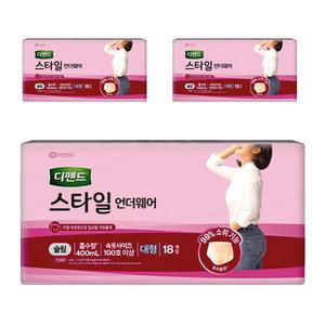 디펜드스타일 언더웨어 여성 슬림 대형 18매x3팩 걱정없는 하루 특허소취 냄새 제거