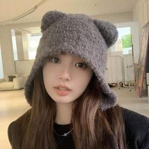 니트 뽀글이 모자 여성 벙거지 겨울 버킷햇 끈묶음