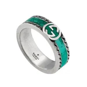 백화점AS가능) 케이스+쇼핑백포함)선물포장  인터로킹 G 링 터콰이즈 에나멜 반지 645573