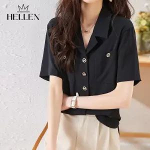 [헬렌] 페미닌 반팔 카라 쉬폰 셔츠 보니타쉬폰셔츠 O-247