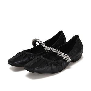 BABARA 양가죽 실버 장식 주름 여성플랫 1cm_BBF132