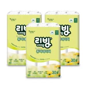 [NS홈쇼핑]리빙 퓨어네이처 화장지 3겹 30롤X3개[35398434]