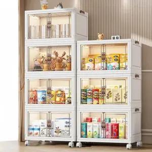 원룸 소형 5단 투명 양문형 도어 이동식 플라스틱 수납장 거실 정리함 보관함