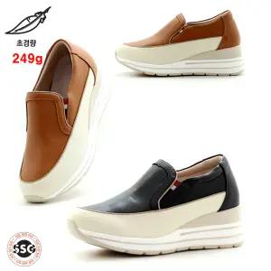 [천연소가죽 초경량 249g 키커보이는 푹신한 고무창 5cm] 가볍고 발등편한 밴딩끈 쿠션감좋은 여성 스니커즈 키높이 통굽 운동화 NGS S-928