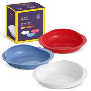 특수 용품 적응형 방수 스쿱 접시 - 장애인, 파킨슨병, 치매, 떨림으로 특별한 도움이 필요한 노인을 위한 벽이 있는 3팩(화이트, 블루, 레드)