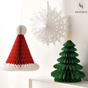 크리스마스 천장 장식 산타 모자 트리 눈꽃 입체 모빌 벽 걸이 오너먼트 소품 꾸미기