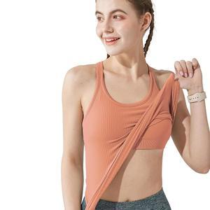 여성용 요가 레이서백 탱크탑 브라 내장, 여성 패딩 스포츠 피트니스 운동 러닝 셔츠