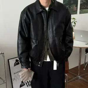 슬로그 남자 양털 오버핏 카라 레더 자켓 빅사이즈