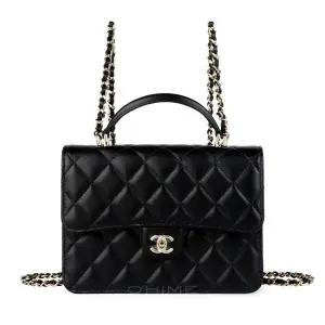 샤넬 백팩 탑핸들 클래식 미니 램스킨 블랙+골드