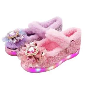 풋풋 윈터 프린세스 하트 LED 아동 털구두