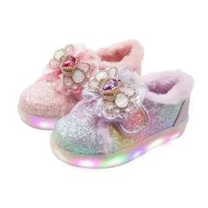 풋풋 스노우 트윙클 크라운 LED 아동털운동화 털슬립온 털단화