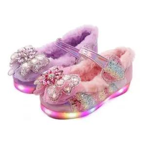 풋풋 샤이니 젬 플라워 LED 아동 털구두