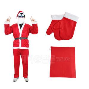 크리스마스 저가형 산타복 7종 산타클로스 의상 세트 모자 수염 벨트 상의 하의 장갑 선물자루