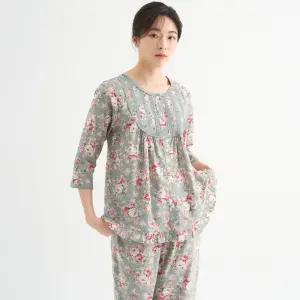 메이플라워 연카키장미 7부 순면 여성 빅사이즈 잠옷 세트