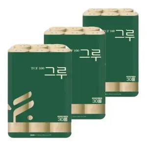 그루 오리지날 무표백 천연펄프화장지 3겹 30m 30롤 3팩