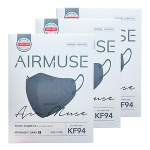 에어뮤즈 보건용마스크 KF94 대형 미드나잇그레이(10매입) x 3통 회색마스크