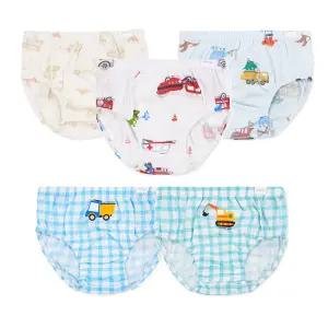 [오가닉맘팬티] 자동차 중장비 무늬 남아삼각팬티 5종세트