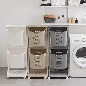 아임홀리빙 LINE 스탠다드 통기성 좋은 대용량 2단 빨래바구니 세탁바구니 빨래통