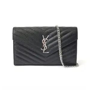 생로랑 377828 BOW02 1000 모노그램 마틀라세 은장 여성 체인 숄더백