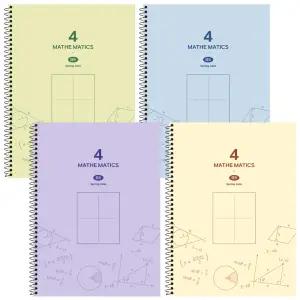 포포팬시 심플 4분할 수학연습장 혼합4권 두꺼운 스프링노트 수학노트 학생 오답 방안 공책