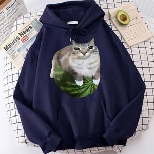 귀여운 수박 고양이 웃긴 밈 프린트 후드티 90년대 캐주얼 스웨트셔츠 그래픽 Y2K 후드 여성 고딕 스트리트웨어 의류