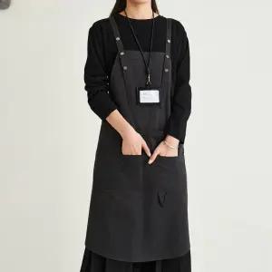 미용앞치마 헤어앞치마 미용실 방수 블랙 버튼포인트