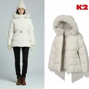 [백화점 출고] K2 패딩 여성 시그니처 도로시 펄 그레이 허리 벨트 털 퍼 후드 숏 점퍼 자켓
