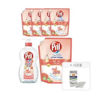 프릴 맑은식초 자몽 용기, 700ml, 1개 + 리필, 1L, 5개  + 증정 (버블버블 일회용 롤 수세미 28장(롤형),1개)
