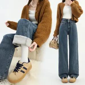 SSRZT / 겨울 기모 융털 청바지 모음전 / 여성 와이드 팬츠 와이드 통 일자핏 밴딩 스판 데님