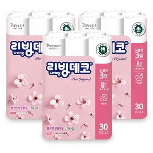 삼정펄프 리빙 데코 엠보싱 30m 3겹 30롤 x 3팩/화장지/휴지