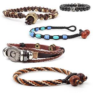 에스닉 빈티지 우드 팔찌/남자 남성 가죽 핸드메이드 수제 꼬임 매듭 여름 뱅글 염주 패션 악세사리 끈 줄