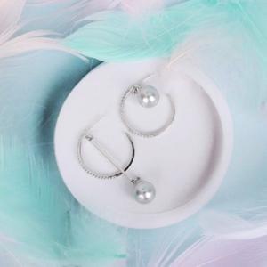 [기타][쥬아나윤] 스와로브스키  진주 반 링 롱 드롭 은침 귀걸이