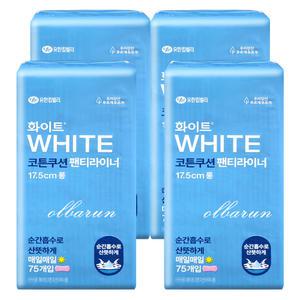 화이트 코튼쿠션 팬티라이너 롱 75매 x4개 / 화이트 순한순면 라이너 리뉴얼