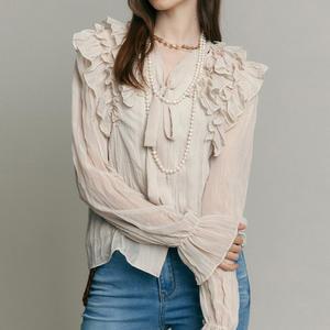 [MAXZA] 러플 볼륨소매 브이넥 쉬폰 블라우스