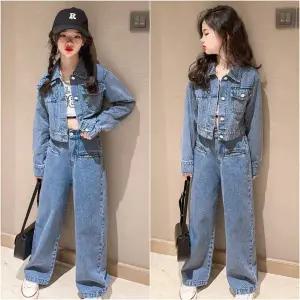 [삐삐네옷가게]여아 주니어 데님신디아 데님자켓 와이드 청바지셋