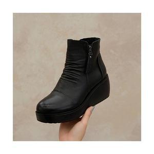 (천연소가죽)7cm키높이 기모안감 통굽 태슬 앵클부츠