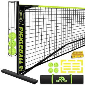 블텐드 피클볼 세트 - 22피트 레귤러 사이즈 휴대용 네트, 4개, 코트 마커, 캐리백 및 줄자 실내 실외 진입로 선물