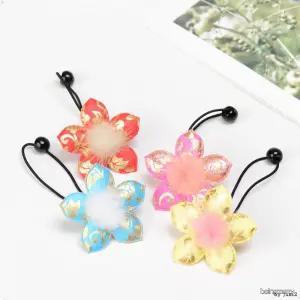 고급스러운 전통 금박 꽃잎 풍성한 털방울 머리끈 유아 여아 한복 명절 헤어 장식