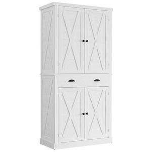 INCK 주방 팬트리 수납장 72.6인치 높이, 헛간 문, 서랍, 조절 가능한 선반 4개, 독립형 찬장, 세탁물, 흰색