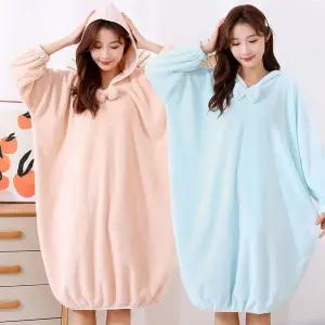 [제이커머스]여자 귀여운 샤워 후 부드러운 후드 리본 목욕 가운 목욕가운 목욕용품 아동물놀이가운 수영장