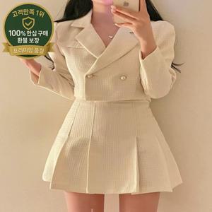 패셔너블 세트 아름다운 숏 아우터웨어 여성용 하이웨이스트 슬림 플리츠 미니 스커트 투피스 세트 럭셔리