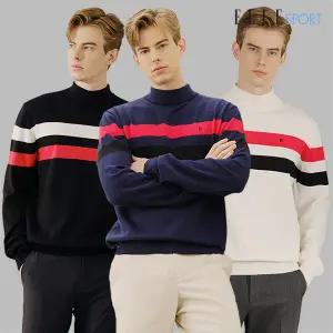 [하프클럽/엘르 스포츠]스트라이프 하이넥 니트 3종 남성