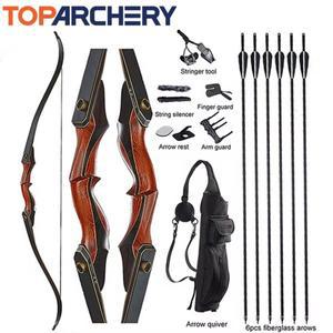 성인 연습 대회를 위한 Toprchery 사냥 리커브 활과 화살 세트 6 개의 유리 섬유 화살이 있는 롱보우 키트