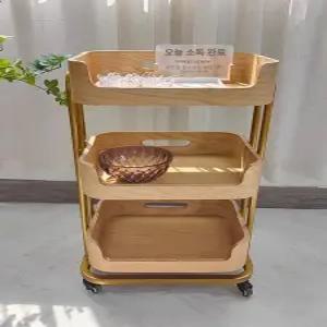 나무 트롤리 이동식 우드 주방 다용도 서빙카트 선반 웨건