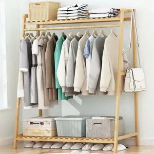 스탠드 옷걸이 대나무 우드 드레스룸 원목 행거 정리 오픈형 침실 간이