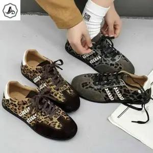 [애슬릿] 소 가죽 스니커즈 단화 호피 여성 발 편한 콤비 패션