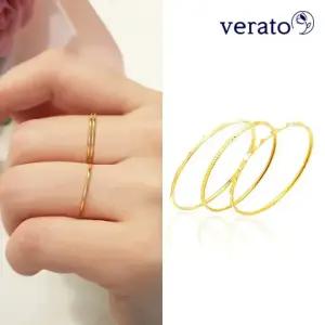 12시전 오늘출발 베라토 24K 순금 컷팅 실반지 0.38g + 14K 여자 친구 우정 검지 애끼 가드 링 선물 추천